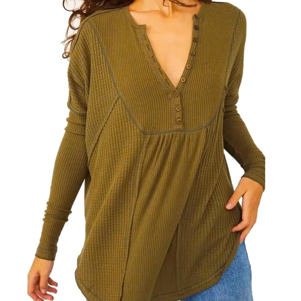 Free People Olive Long Sleeve Top